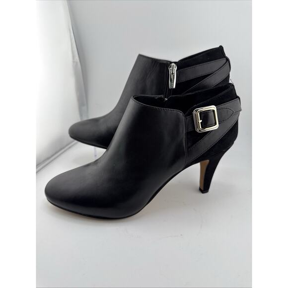 Vince Camuto Vayda Black Leather & Suede Bootie Gold Buckle Zip Size 10 M NWB - Picture 8 of 16